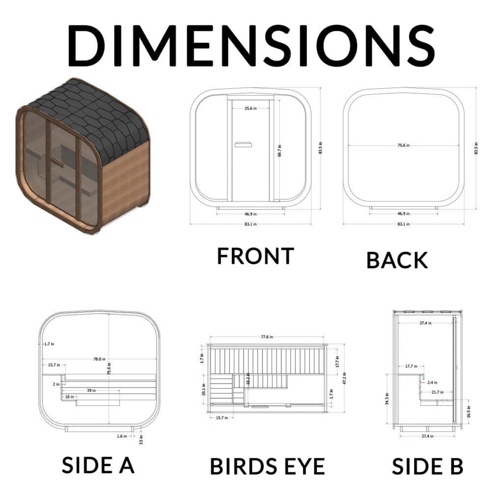 top-down view of assembled cube sauna
