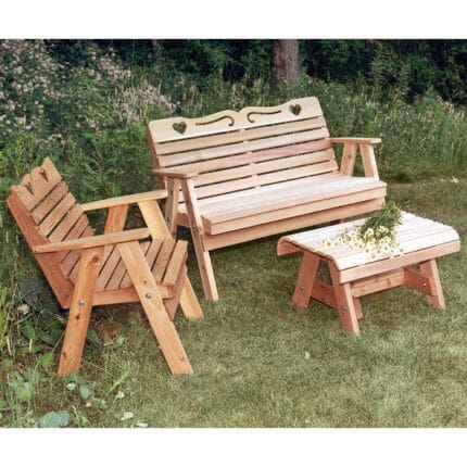 Eco-friendly Cedar Bench made from sustainably sourced Western Red Cedar, showing natural aromatic wood texture.