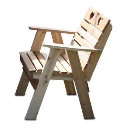 Back view of Cedar Royal Country Hearts Patio Chair, illustrating supportive structure and zinc-covered hardware for long-lasting patio chair use in gardens.