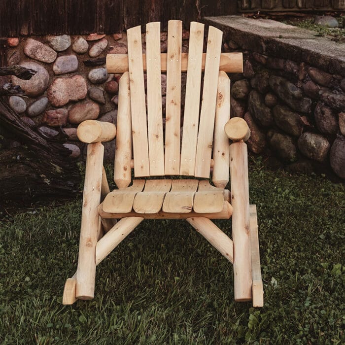 Rustic log rocking chair front view