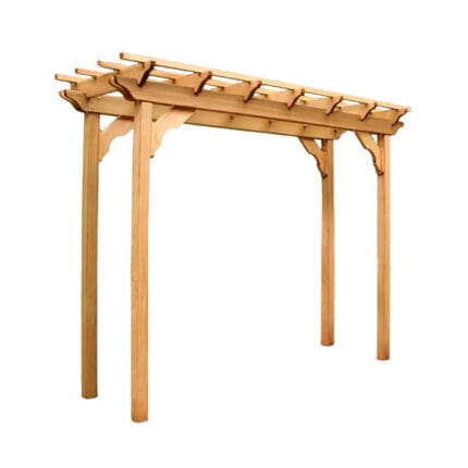 Cedar New Dawn Pergola with climbing plants, highlighting natural patina potential and eco-friendly build for long-lasting wood pergola shade.