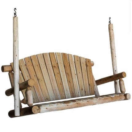 Front view of rustic log swing