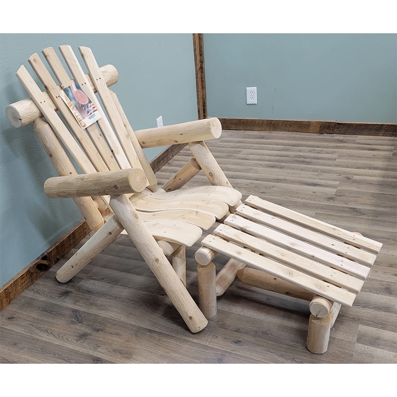 Outdoor log bench footrest made of cedar