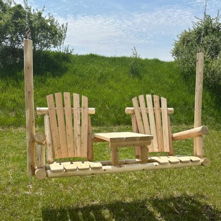 Front view of cedar tete-a-tete swing