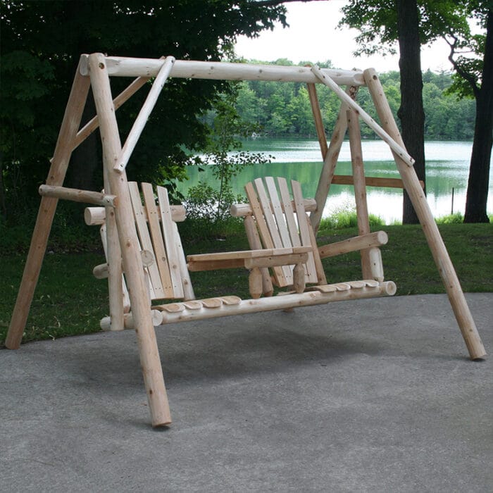 Rustic cedar swing with log frame