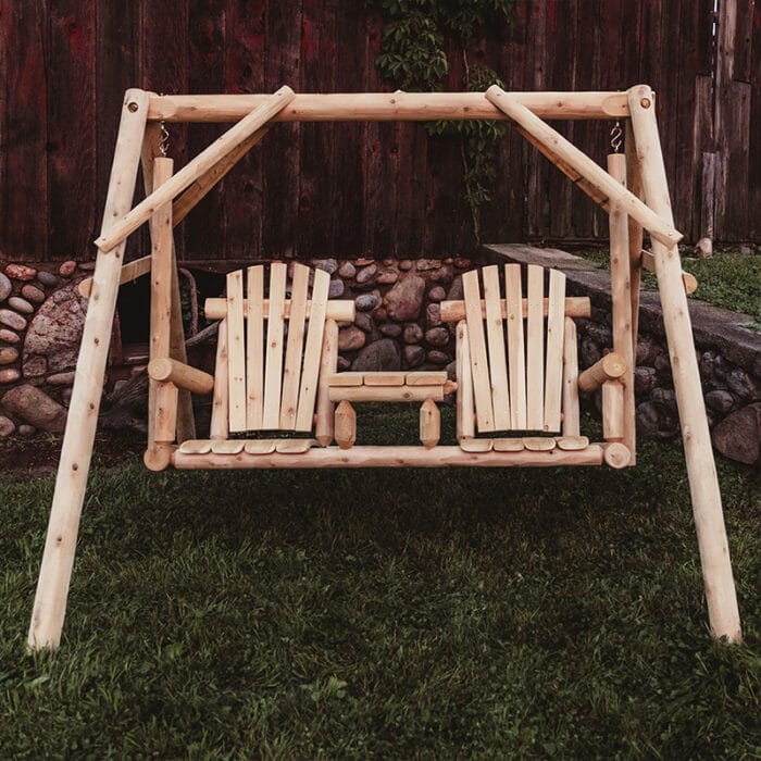 Two-person cedar yard swing setup