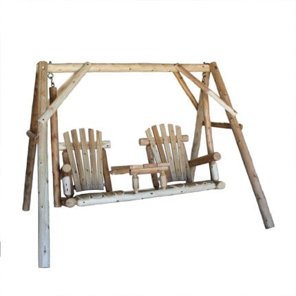 Cedar log tete-a-tete yard swing