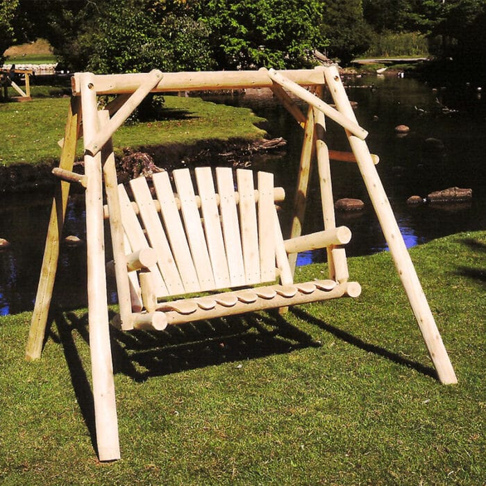 Wooden log swing under open sky