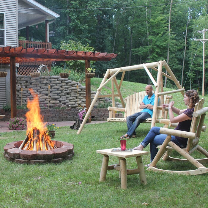 5ft wooden swing set in backyard