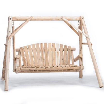 Cedar log yard swing on lawn
