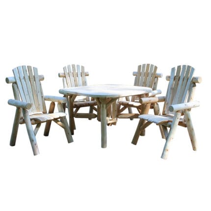 Cedar log round dining table with benches
