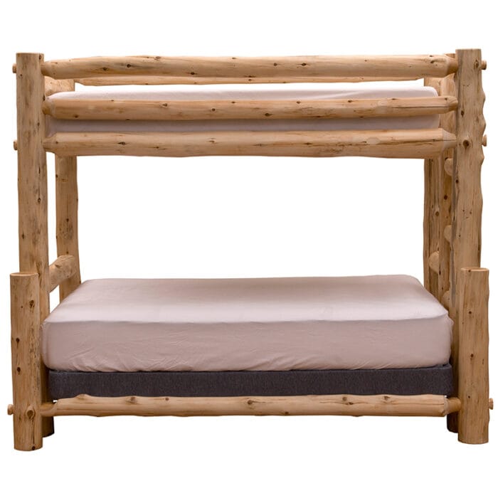 Twin over Queen bunk bed made from hand-peeled cedar logs