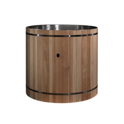 Cedar cold plunge tub with safety cover and child-safety latches