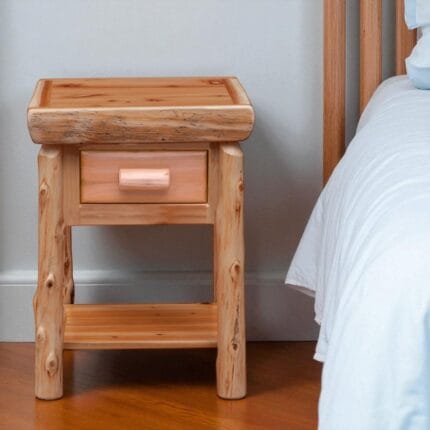 Rustic cedar nightstand in clear natural finish