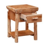 Handcrafted cedar nightstand with one drawer and open shelf