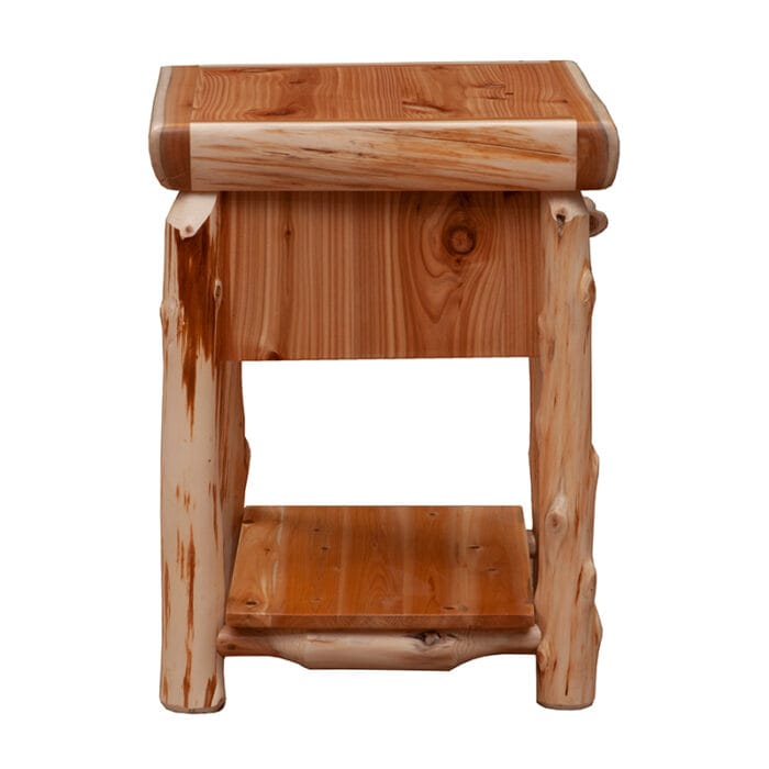 Handcrafted cedar nightstand with one drawer and open shelf