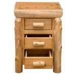 Side profile of 3 drawer cedar nightstand
