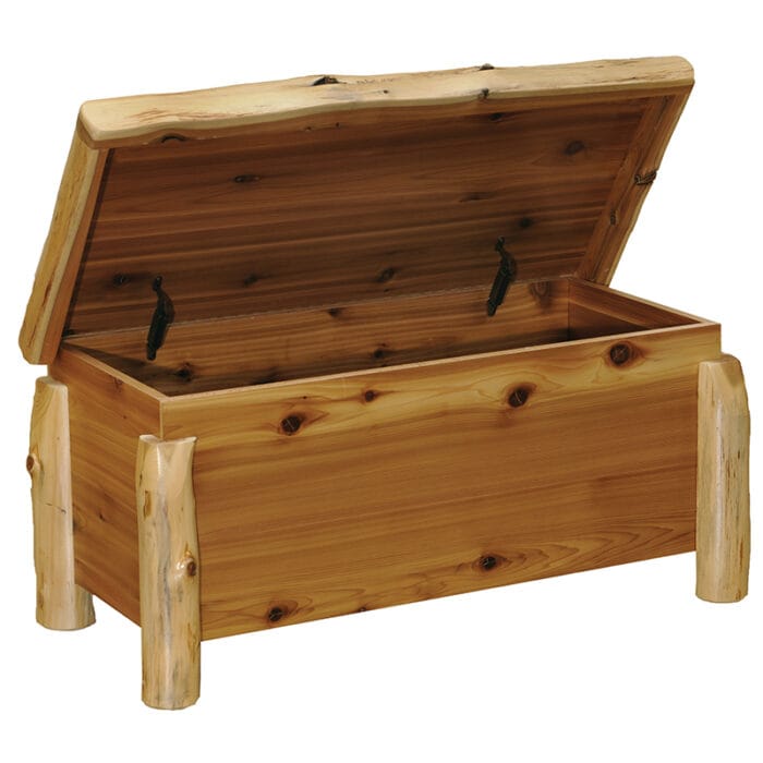 Close-up of cedar chest wood grain and natural knots