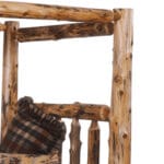 Close-up of the canopy’s 5‑inch cedar log post