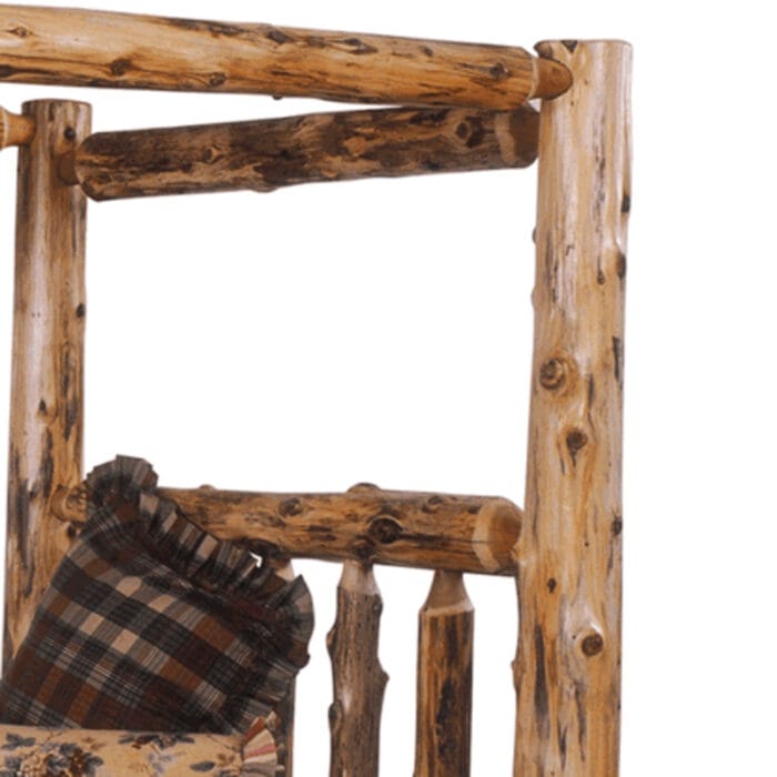 Close-up of the canopy’s 5‑inch cedar log post