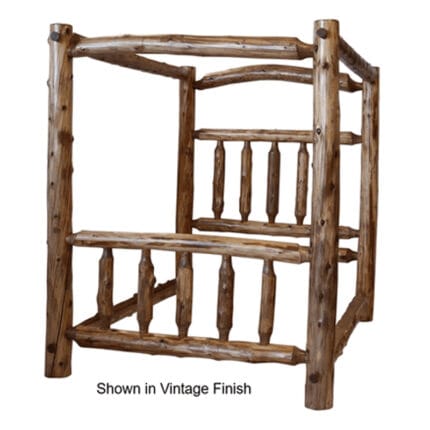 Detail of hand‑peeled cedar logs highlighting natural grain