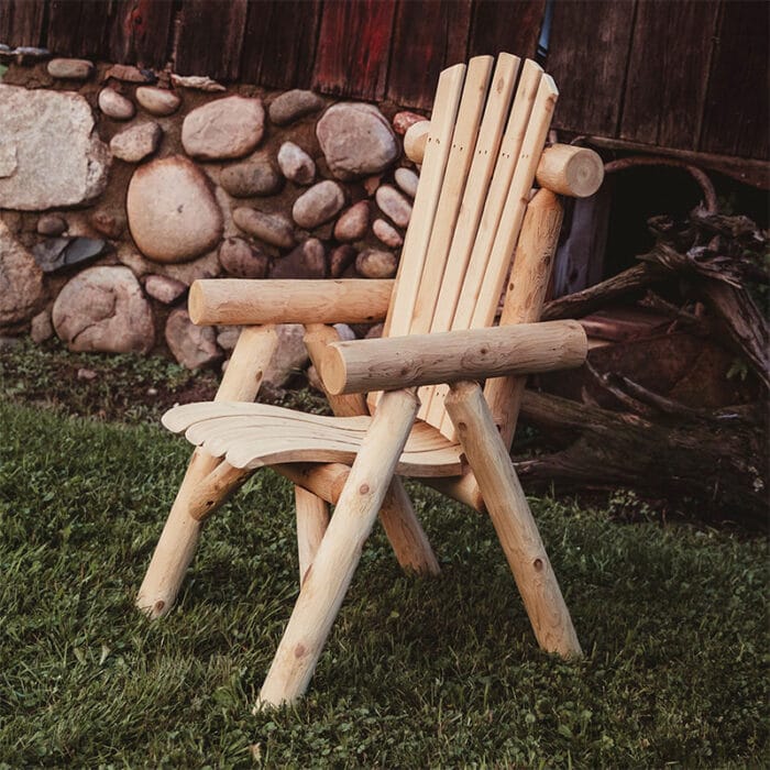 Rustic log chair with slatted back
