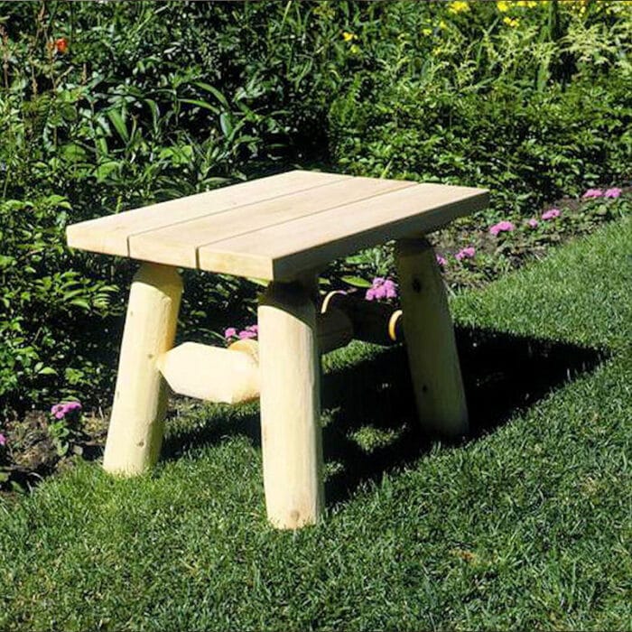 Handcrafted log table beside a chair