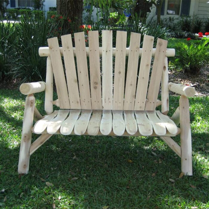 Cedar log loveseat with slatted seat