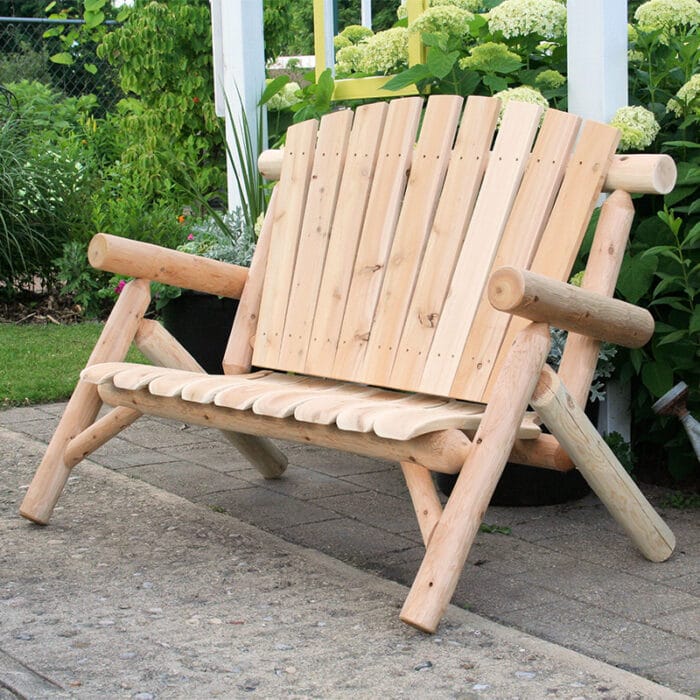 Two-person cedar log bench