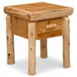 Side profile of handcrafted cedar nightstand