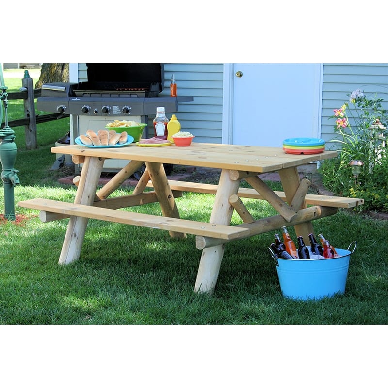 Log picnic table with four attached benches