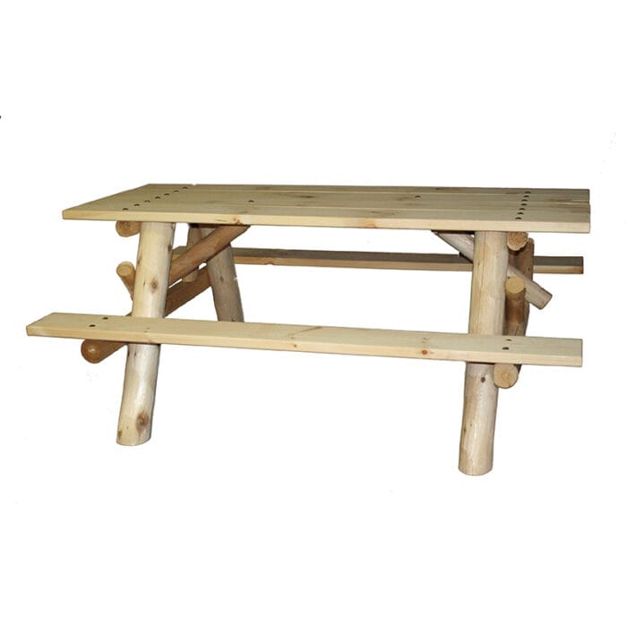 White cedar picnic table with built-in seating