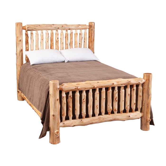 Rustic wood bed with clear natural finish