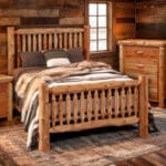 Full bedroom set featuring wood bed and matching furniture