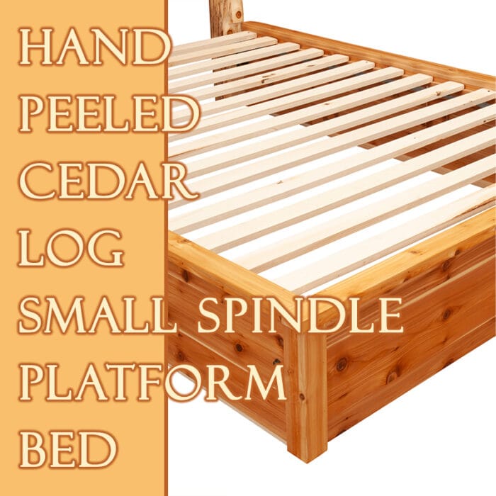 Cedar Log Small Spindle Platform Bed in a rustic bedroom