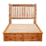 Close-up of natural cedar grain on platform base