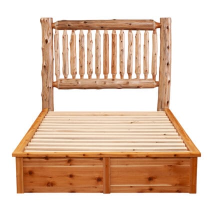 Close-up of natural cedar grain on platform base