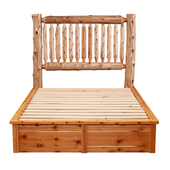 Close-up of natural cedar grain on platform base