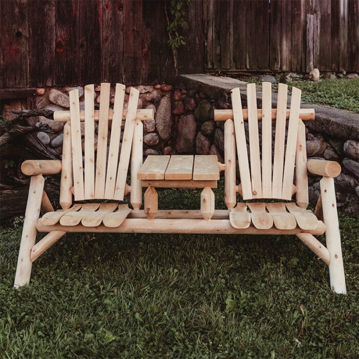Cedar log tete-a-tete with center table