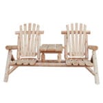 Log bench for two with shared armrest table