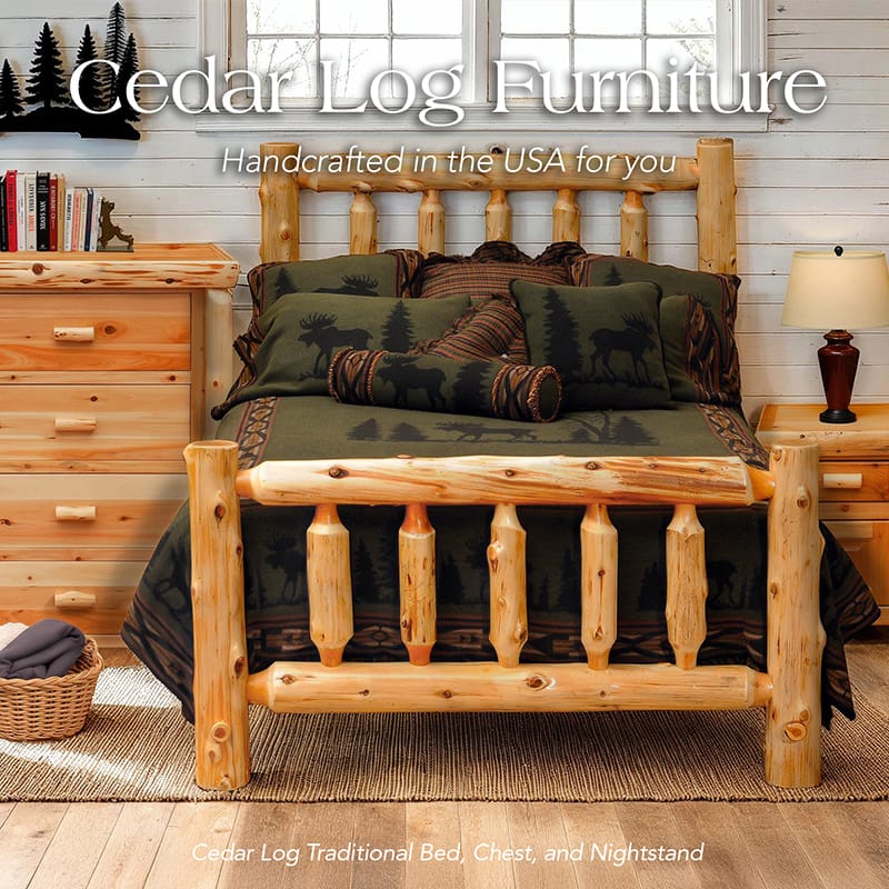 Cedar Log Traditional Bed frame corner joint close-up