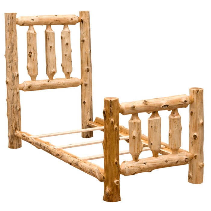 Side angle of rustic log frame showing construction details