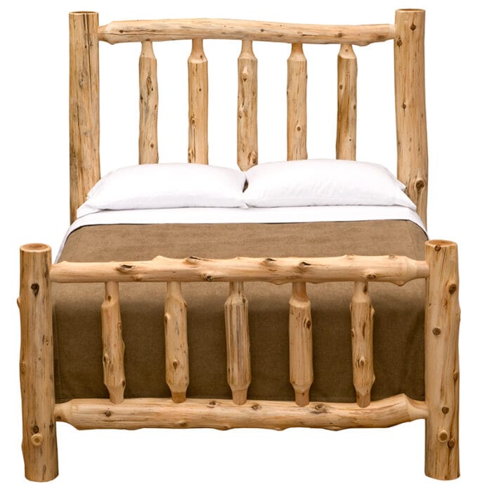 Traditional log bed in natural wood stain