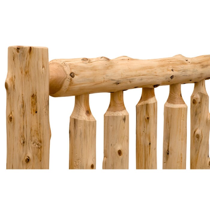 Rustic log bed frame with matching cedar nightstand