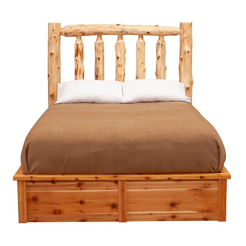 cedar log traditional platform bed _ main pic 1 Cedar Log Traditional Platform Bed in rustic lodge-style bedroom