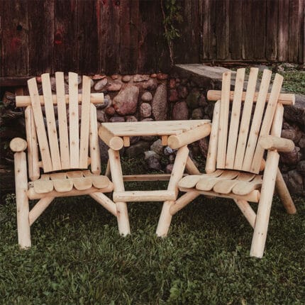 Cedar log visa-tete with angled chairs