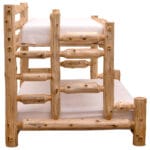 Queen over Queen log bunk bed with rustic staircase design