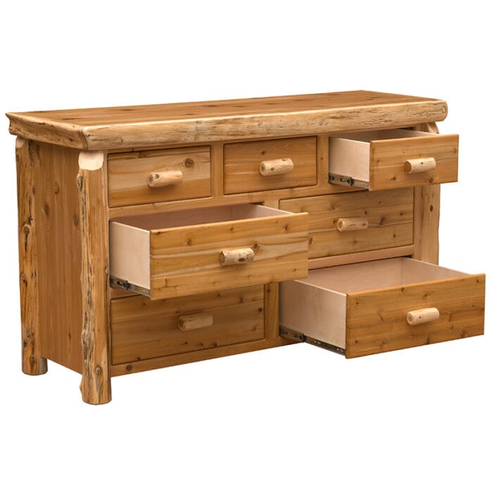 Rustic lodge-style 7 drawer dresser made from cedar logs