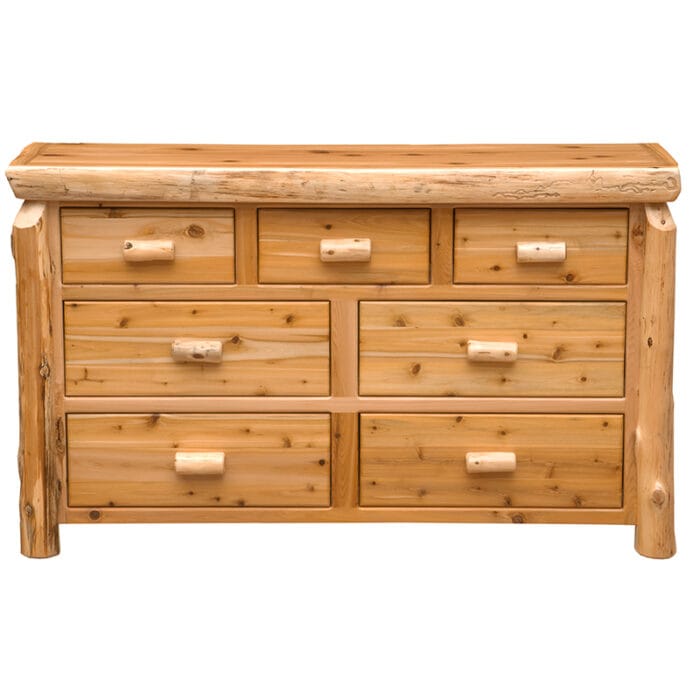 Natural wood dresser with seven drawers and log frame