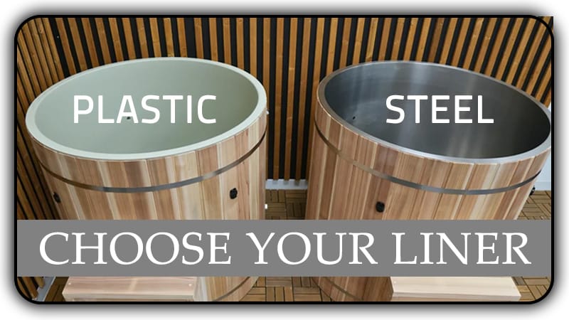 Ergonomic seating inside stainless steel cold plunge tub